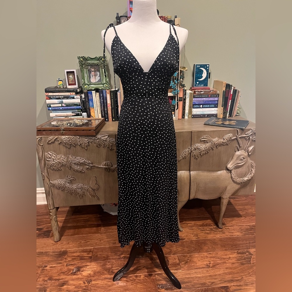 Reformation polka dot tie strap dress